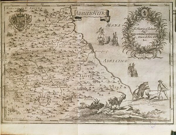 Map of ancient Abruzzo, by Giovan Battista Pacichelli, engraving, 1702