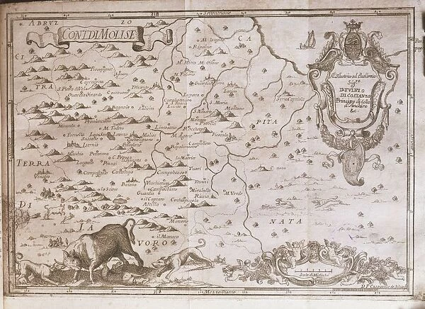 Map of ancient county of Molise, by Giovan Battista Pacichelli, engraving, 1702