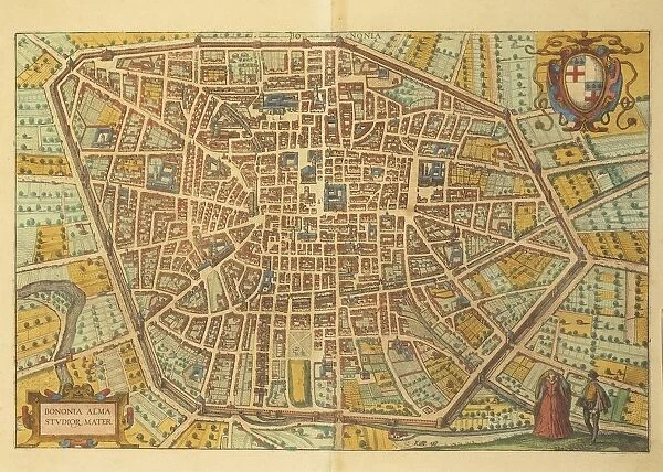 Map of Bologna from Civitates Orbis Terrarum by Georg Braun, 1541-1622 and Franz Hogenberg, 1540-1590, engraving