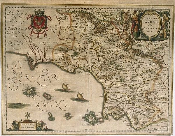 Map of Campania, engraving, 16th Century