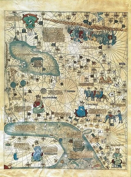 Map of Cathay, China, from Catalan Atlas created for Charles V, King of France, attributed to Abraham and Jafuda Cresques Maiorca, circa 1375
