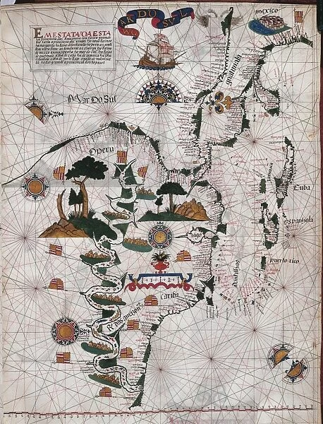 Map of central and southern America and Cuba, Hispaniola and Puerto Rico islands, by Lazaro Luis, from the Atlas, 1563