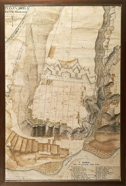 Map of Cherasco, Cuneo and its surroundings, 1720