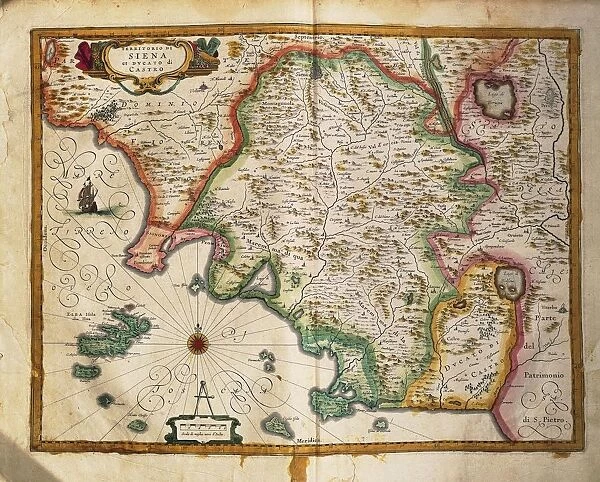 Map of The confines of Siena from Regionum Italiae by Willem Blaeu, engraving