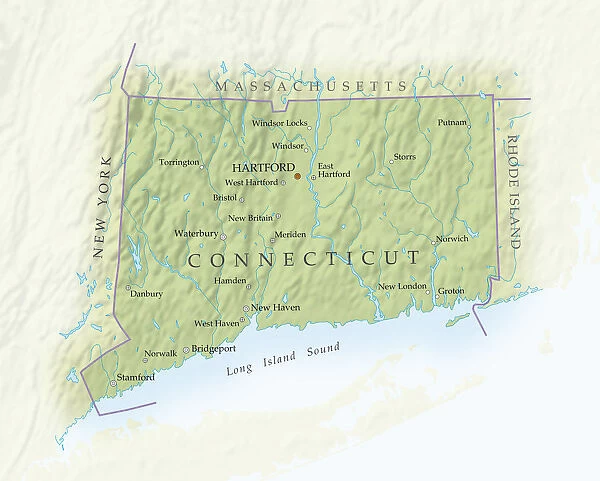 Map of Connecticut, close-up