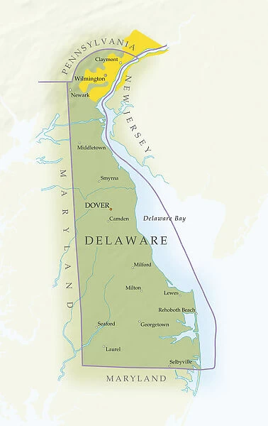 Map of Delaware, close-up
