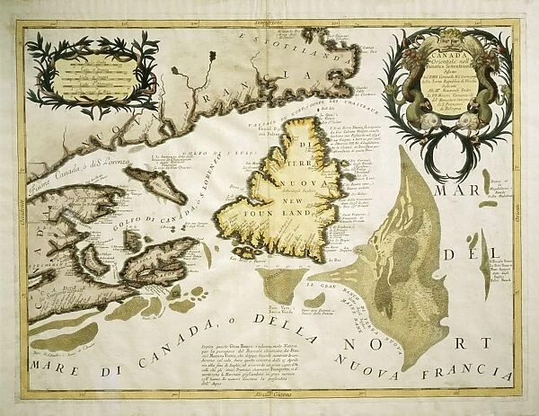 Map of Eastern Canada and Newfoundland, drawing by Vincenzo Maria Coronelli, 1692