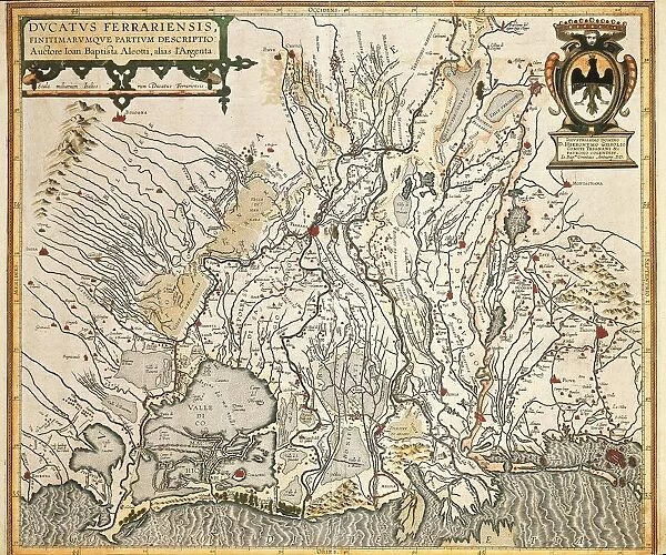Map of Ferrara and its neighborhood, Emilia Romagna region by Giovanni Battista Aleotti called Argenta, 1546-1636, drawing