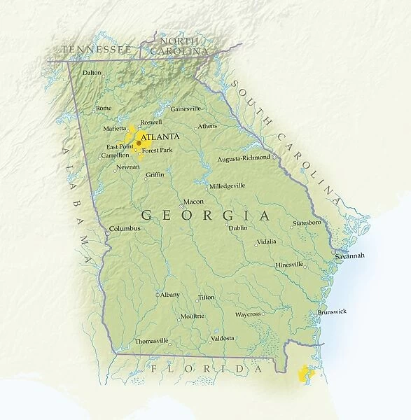 Map of Georgia, close-up