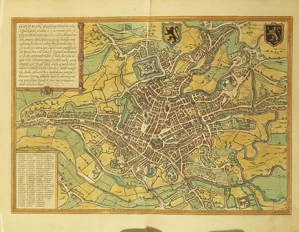 Map of Ghent, Gand from Civitates Orbis Terrarum by Georg Braun, 1541-1622 and Franz Hogenberg, 1540-1590, engraving