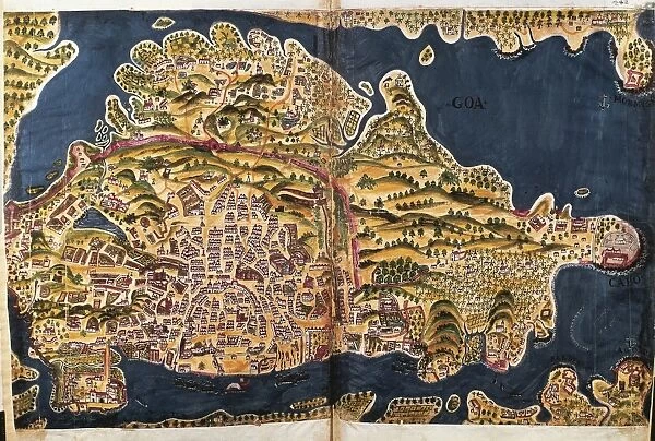 Map of Goa, flourishing Portuguese colony in the Indian peninsula, 1635