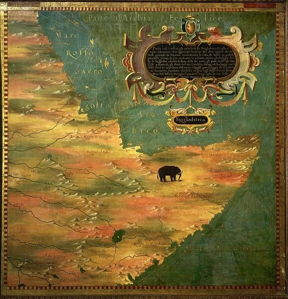 Map of the Horn of Africa, oil painting by Stefano Buonsignori 1575-1584