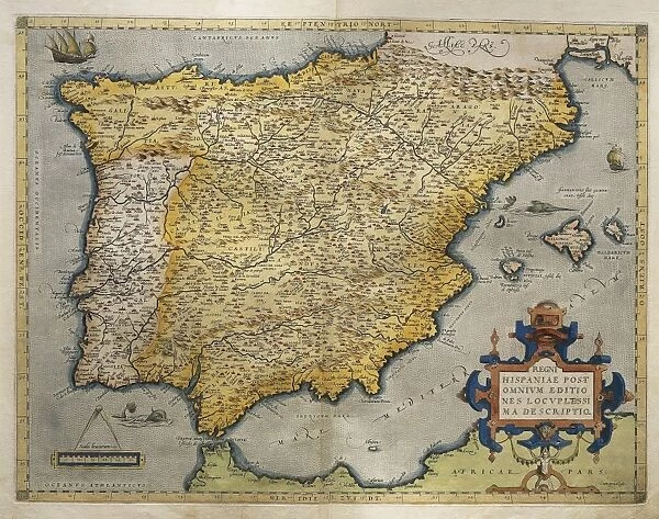 Map of the Iberian peninsula, from Theatrum Orbis Terrarum by Abraham Ortelius, 1528-1598, Antwerp, 1570