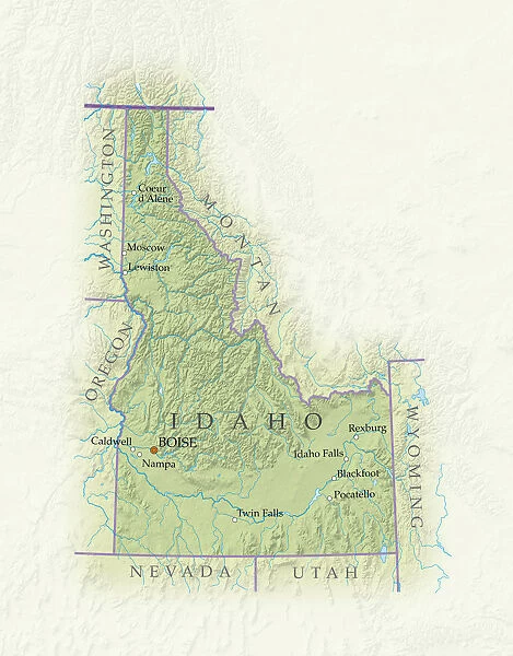 Map of Idaho, close-up