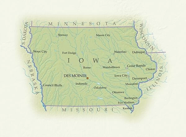 Map of Iowa, close-up