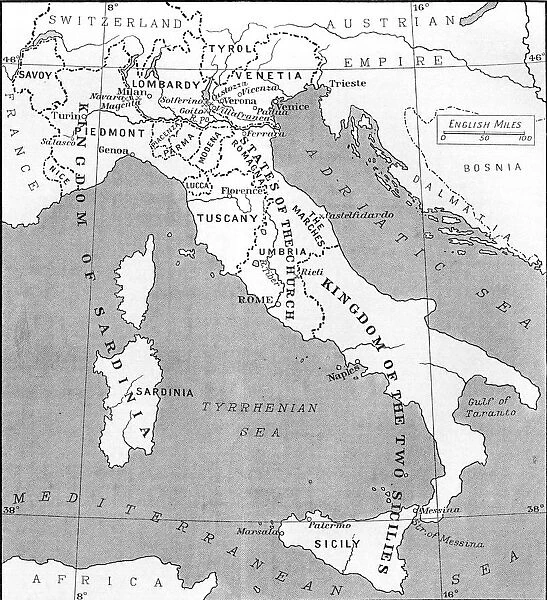 Map of Italy in 1815. From the book Europe in the Nineteenth Century an Outline History, published 1916