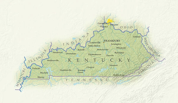 Map of Kentucky, close-up