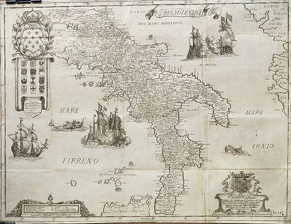 Map of The Kingdom of Naples, by Giovan Battista Pacichelli, engraving, 1702