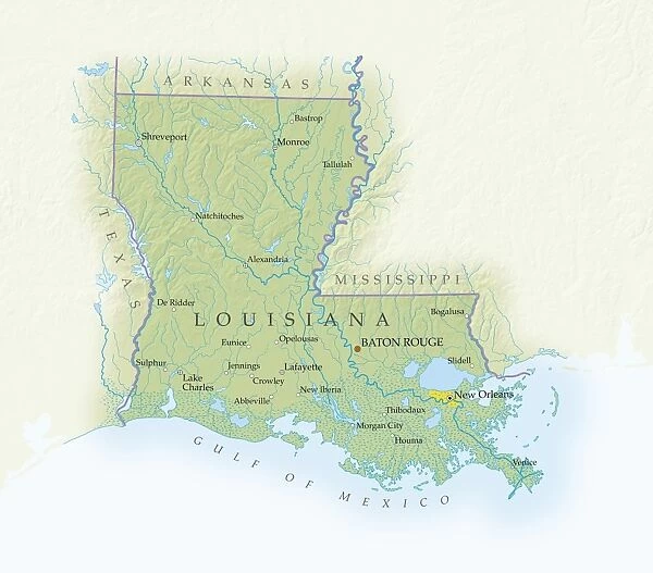 Map of Louisiana, close-up