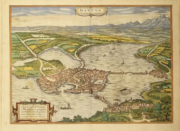 Map of Mantua from Civitates Orbis Terrarum by Georg Braun, 1541-1622 and Franz Hogenberg, 1540-1590, engraving