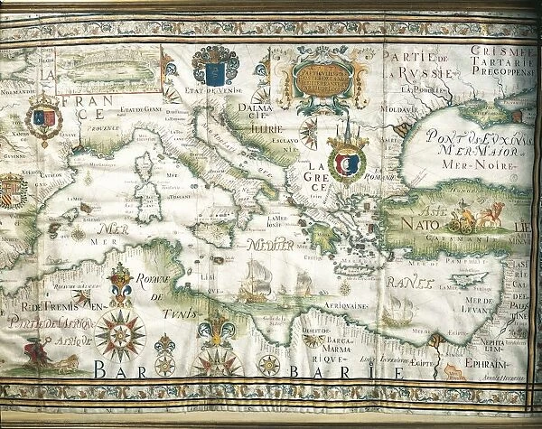 Map of Mediterranean and Black Sea, by French admiral Albin Roussin, 1654