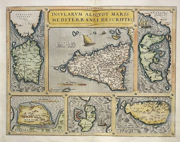 Map of Mediterranean Islands, from Theatrum Orbis Terrarum by Abraham Ortelius, 1528-1598, 1570