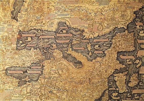 Map of Mediterranean Sea, from World map by Camaldolese monk Fra Mauro, 1449, detail