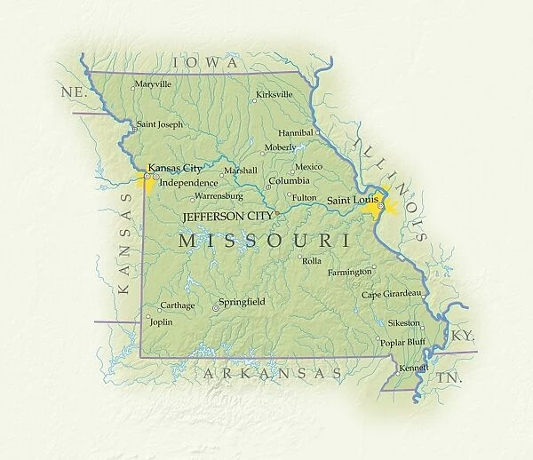 Map of Missouri, close-up