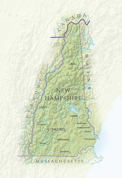 Map of New Hampshire, close-up