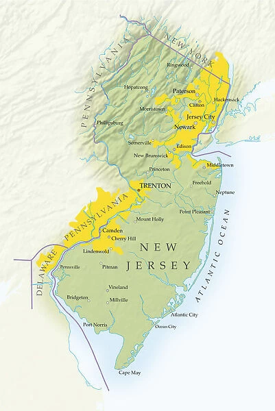 Map of New Jersey, close-up