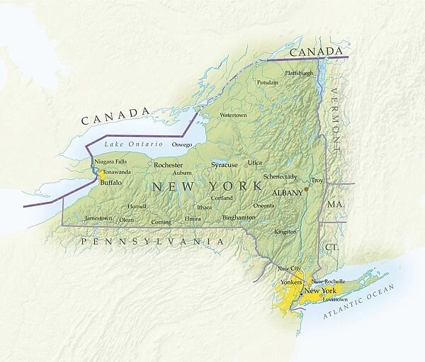 Map of New York state, close-up