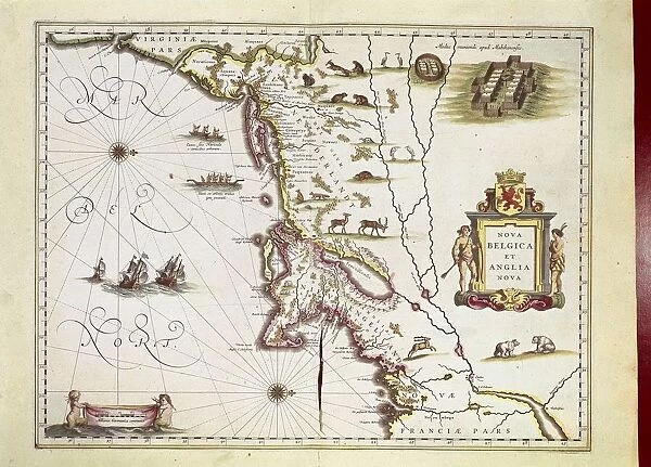 Map of Nova Belgica or New Belgium and of Anglia Nova or New England by Willem Janszoon Blaeu, 1663