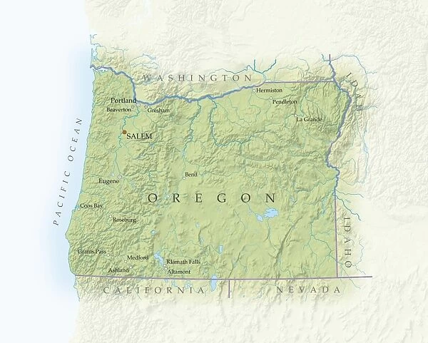 Map of Oregon, close-up