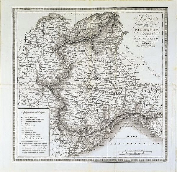 Map of Piedmont, of the Savoy and Genovas. Cremona, engraving on copper, 1832
