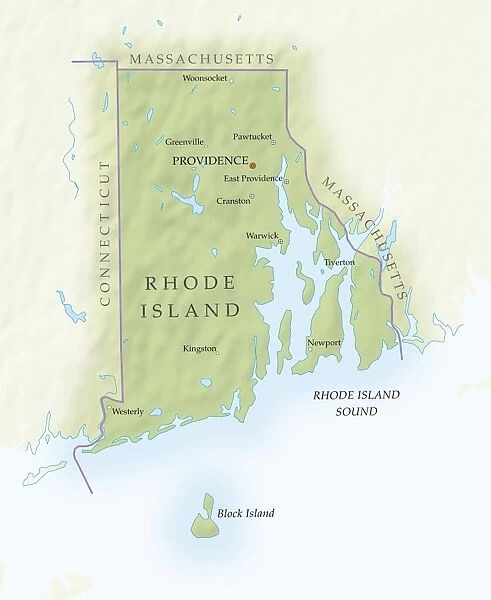 Map of Rhode Island, close-up