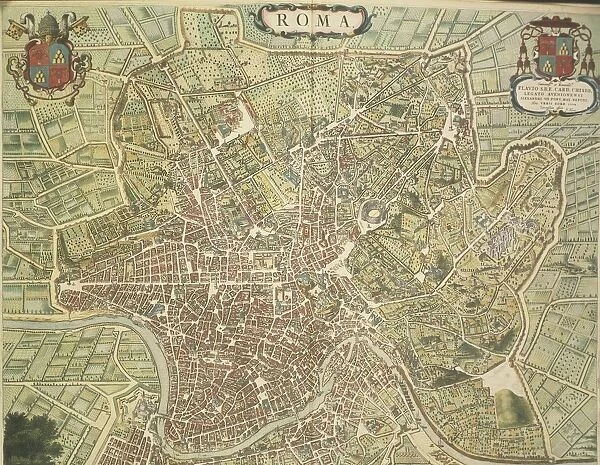 Map of Rome, engraving from Theatrum civitatum et admirandorum Italiae by Joan Blaeu, printed in Italy, 17th Century