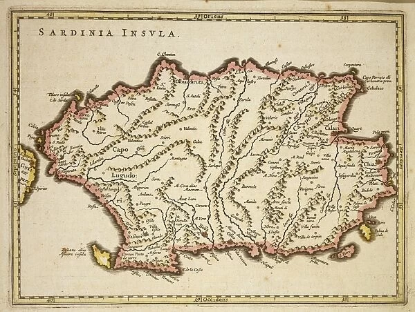 Map of Sardinia region, by Joan Blaeu