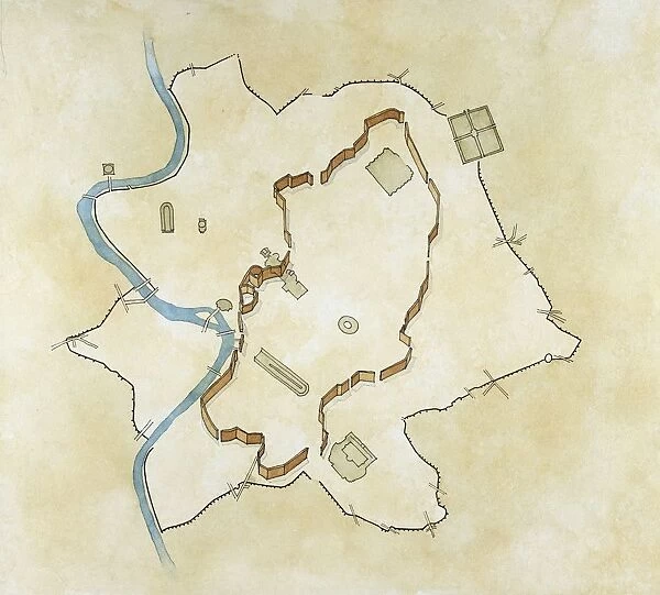 Map of the Servian wall, constructed around the city of Rome in the early 4th century BC, drawing