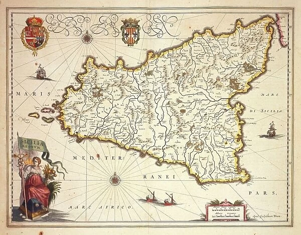 Map of Sicily region, by Joan Blaeu