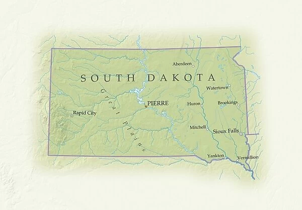 Map of South Dakota, close-up