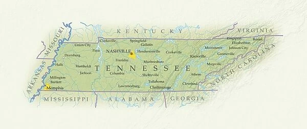 Map of Tennessee, close-up