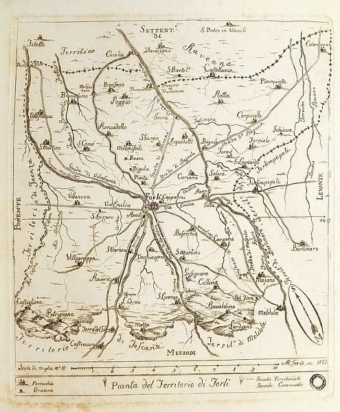 Map of territory of Forli, engraving, 1822