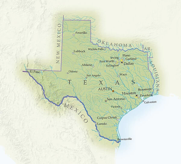 Map of Texas, close-up