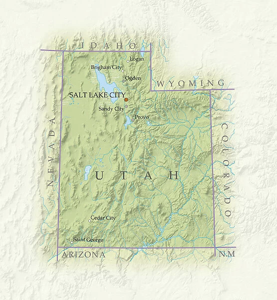 Map of Utah, close-up