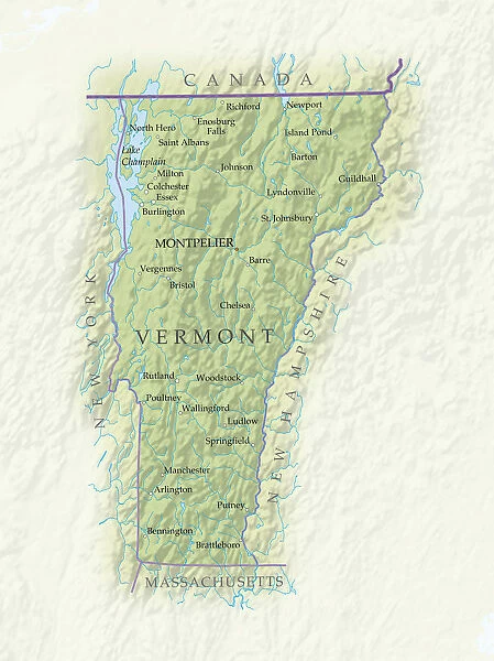 Map of Vermont, close-up