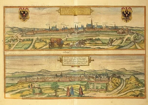 Map of Vienna and Buda from Civitates Orbis Terrarum by Georg Braun, 1541-1622 and Franz Hogenberg, 1540-1590, engraving
