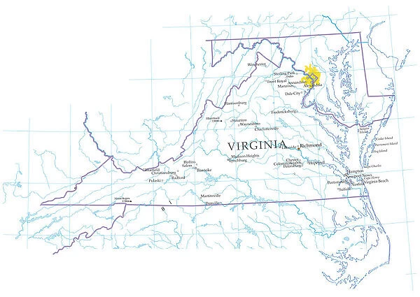 Map of Virginia, close-up