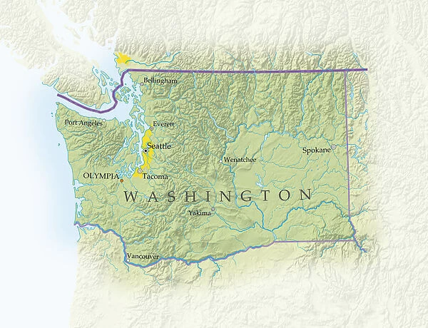 Map of Washington, close-up