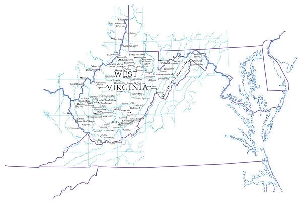 Map of West Virginia, close-up