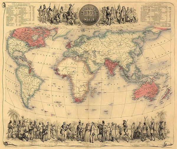 Map of the world circa 1870 with possessions of the British Empire coloured red